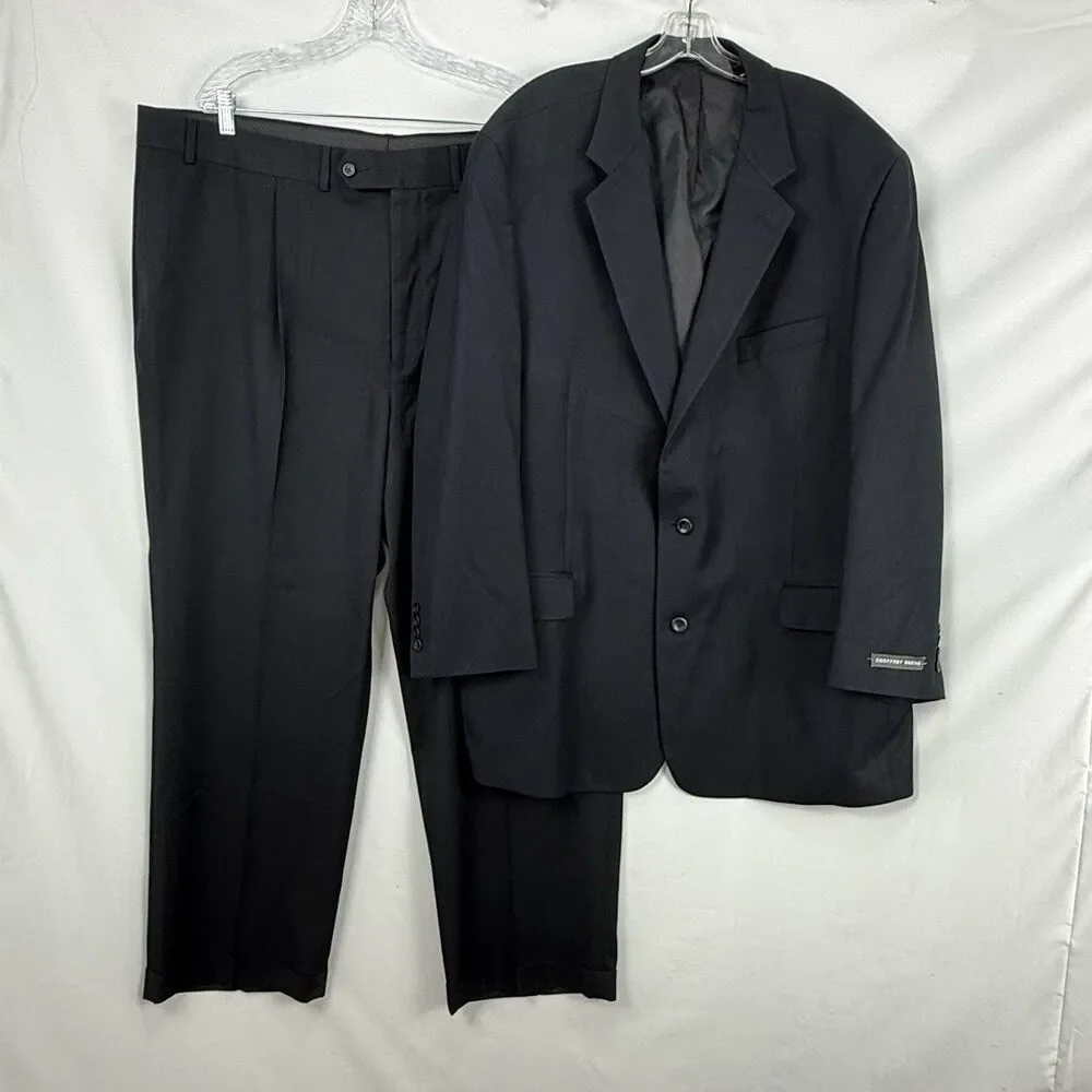 Vtg Geoffrey Beene 2 Piece Suit Mens 52R Pleated 48x30 Black 2 button Front